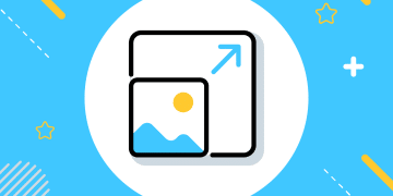 Ilustración de icono de redimensionar imagen en fondo azul con elementos geométricos