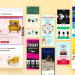 Collage de plantillas de marketing por correo electrónico con diseños de promociones, rebajas y productos, sobre fondo amarillo.
