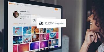 Mujer joven con cabello rizado viendo una pantalla de ordenador con galerías de imágenes en Vecteezy – Mundo Chido