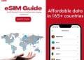 Banner que muestra el título 'eSIM Guide' con encabezado rojo y fondo transparente.