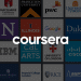 Collage de logotipos de universidades como Georgia Tech, Macquarie University, Princeton y otras, que ilustra las instituciones asociadas con Coursera.