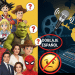 Izquierda: personajes de dibujos animados y de imagen real con signos de interrogación. Derecha: Micrófono, carrete de película y mapa de América Latina con una X roja, DOBLAJE ESPAÑOL tachado y un emoji triste, símbolo de que no habrá doblaje al español.