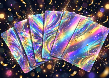 Cartas holográficas de Pokémon del 30 aniversario brillando