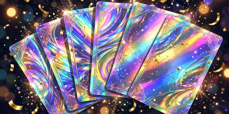 Cartas holográficas de Pokémon del 30 aniversario brillando