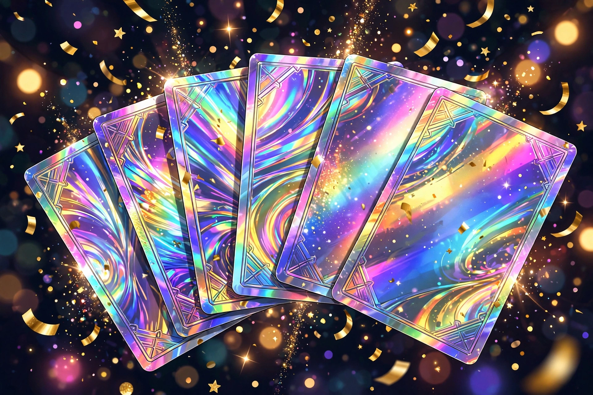 Cartas holográficas de Pokémon del 30 aniversario brillando