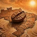 Grano de café gigante sobre mapa de Brasil con sequía
