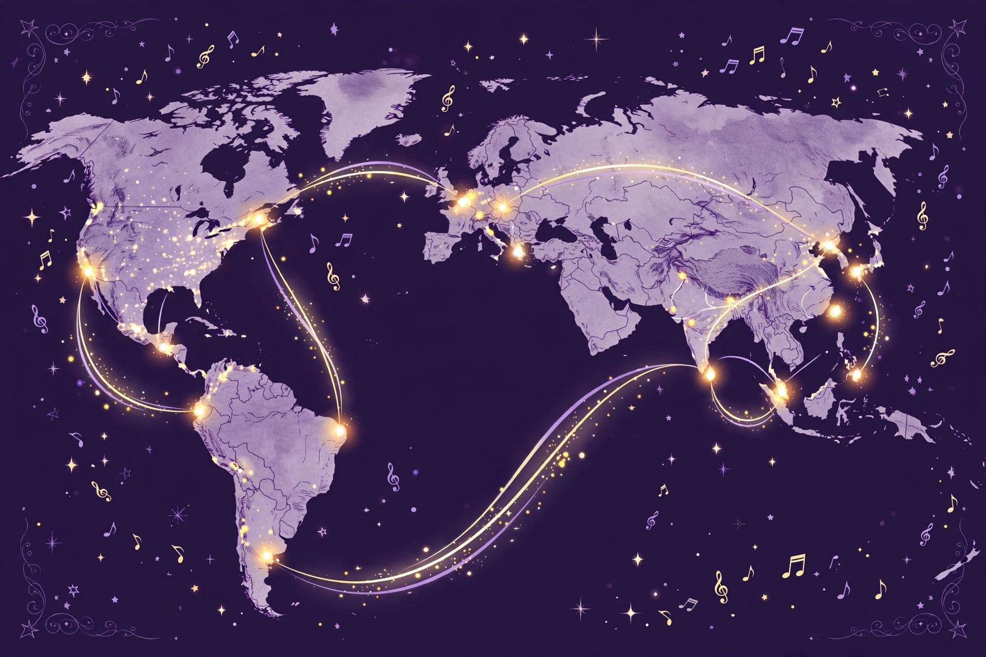 Mapa ilustrado de la gira mundial ARIRANG de BTS