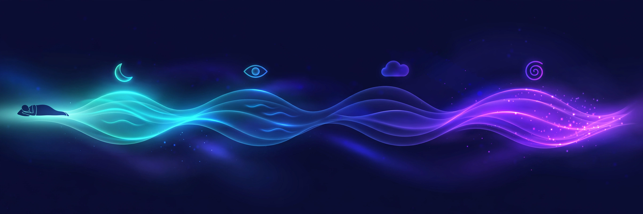 Ilustración de las fases del sueño como ondas de colores en una línea de tiempo