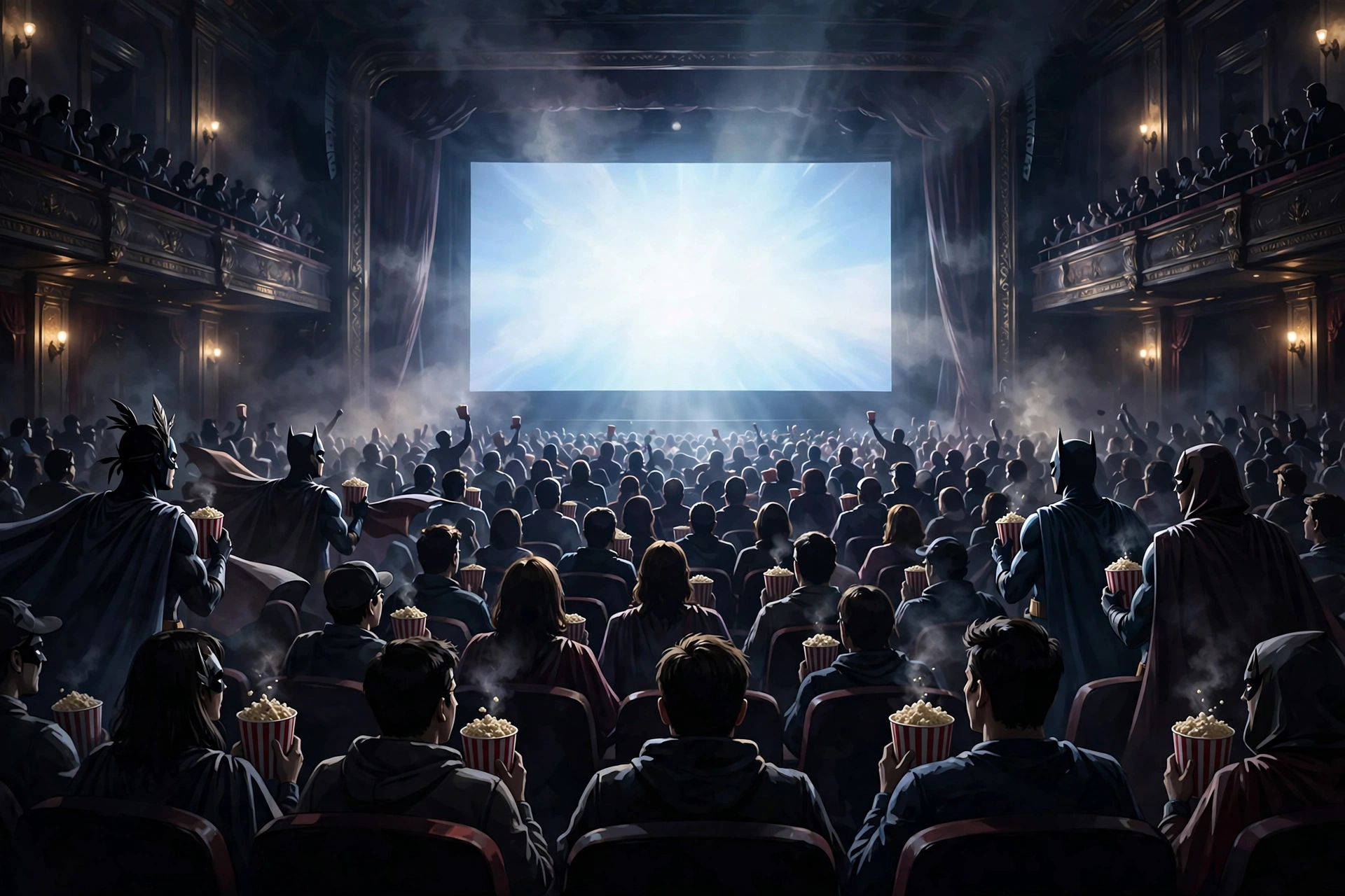 Sala de cine llena de fans durante un estreno de película