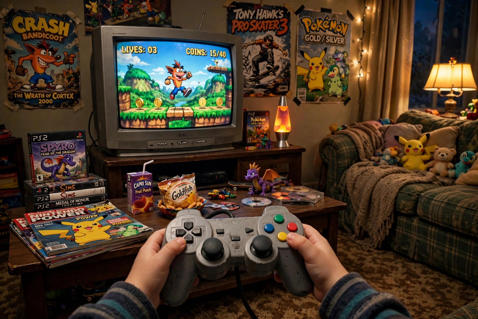 Chica recordando su infancia gamer jugando videojuegos con su hermano, estética del trend viral de TikTok