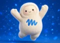 La mascota de Muse rodeada de partículas azules