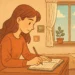 Ilustración de una joven escribiendo en un cuaderno en una habitación acogedora, imagen de Mundo Chido