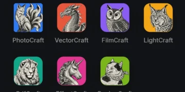 Iconos oficiales de las siete aplicaciones creativas de ArtCraft: PhotoCraft, VectorCraft, FilmCraft, LightCraft, PdfCraft, EffectCraft y DesignCraft