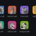 Iconos oficiales de las siete aplicaciones creativas de ArtCraft: PhotoCraft, VectorCraft, FilmCraft, LightCraft, PdfCraft, EffectCraft y DesignCraft