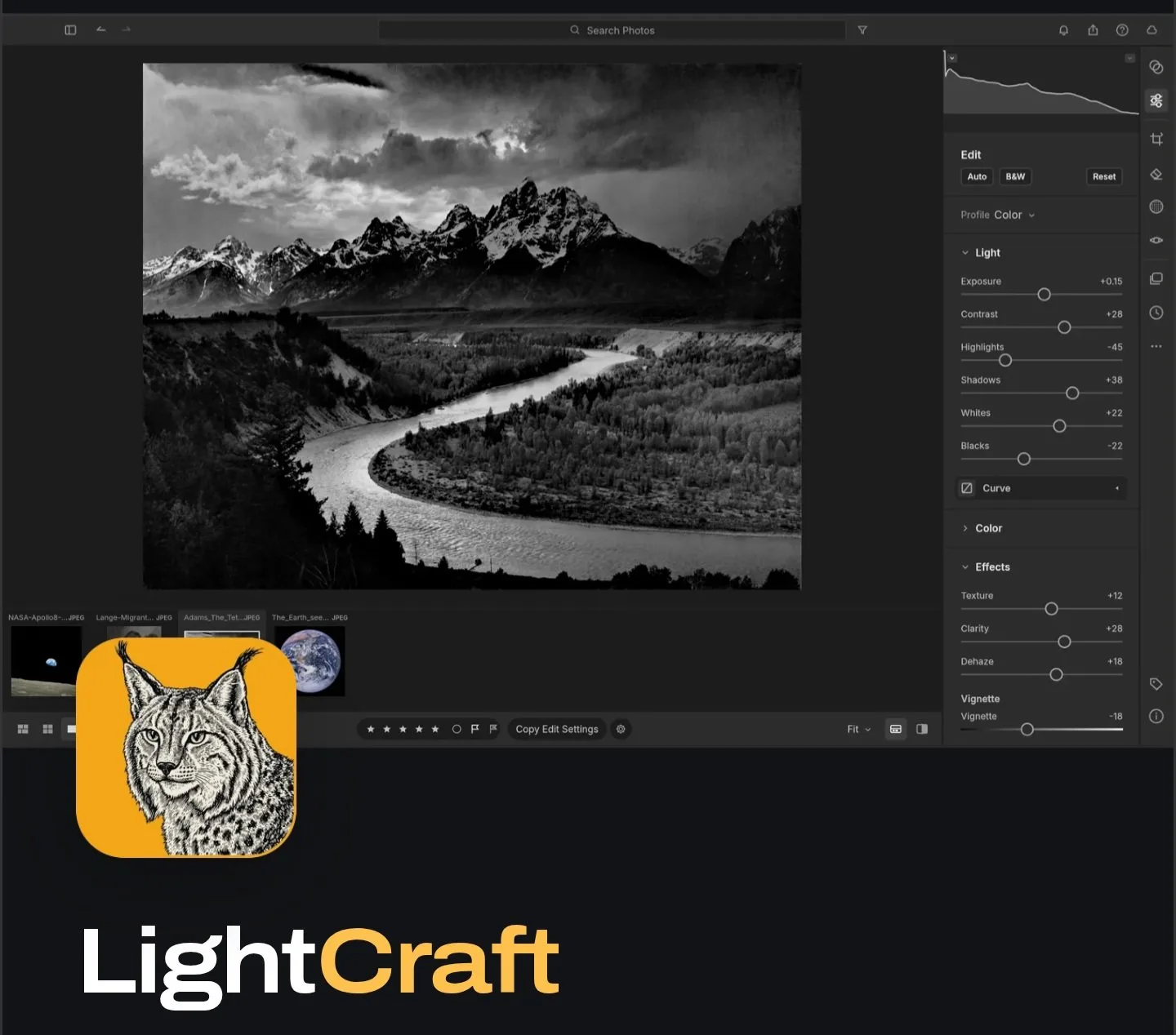 Imagen promocional oficial de LightCraft, el revelador RAW y biblioteca fotográfica open source de ArtCraft