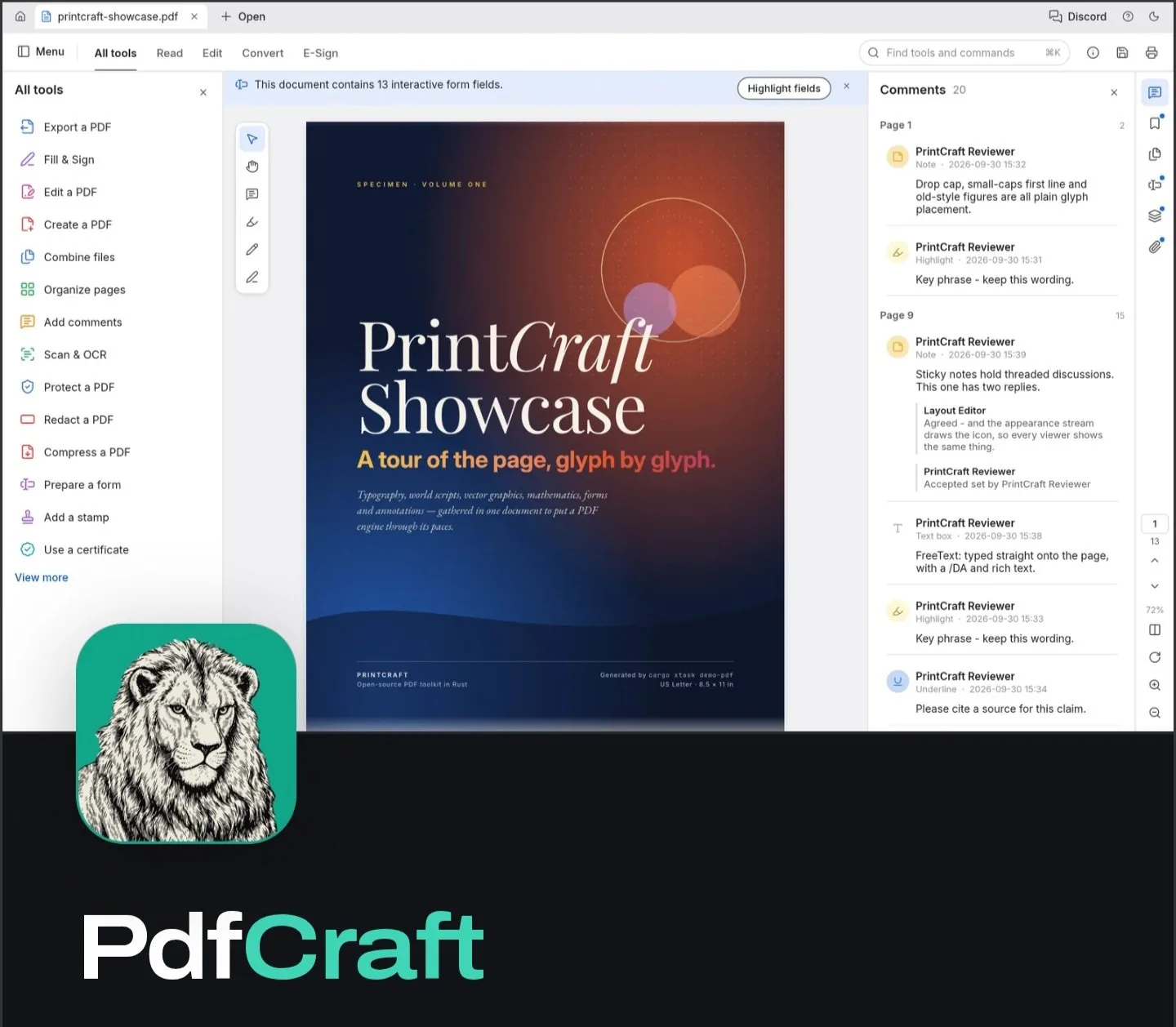 Imagen promocional oficial de PdfCraft, la app open source de ArtCraft para trabajar con documentos PDF