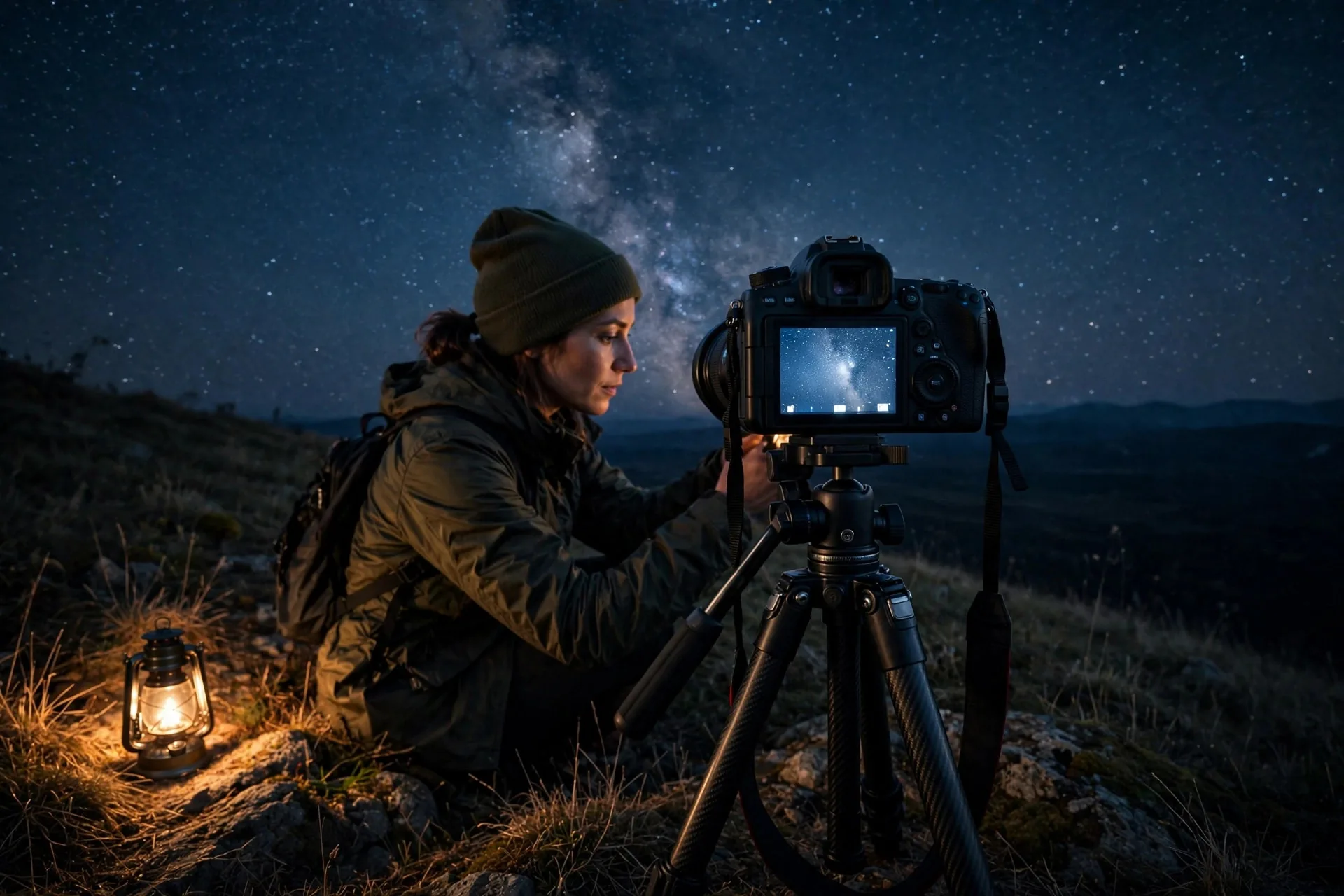 Cielo nocturno estrellado con la zona de la constelación del Dragón señalada entre las estrellas