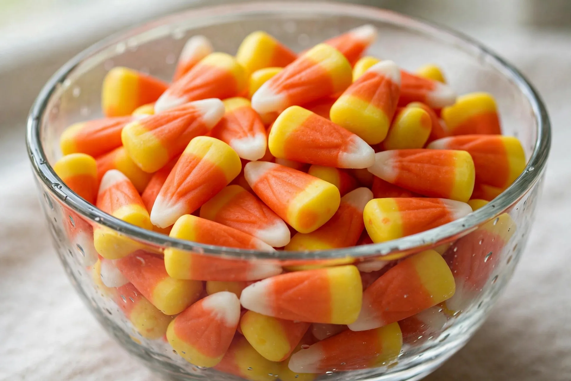 Primer plano de un tazón lleno de candy corn