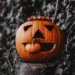 Jack-o'-lantern sobre un tronco