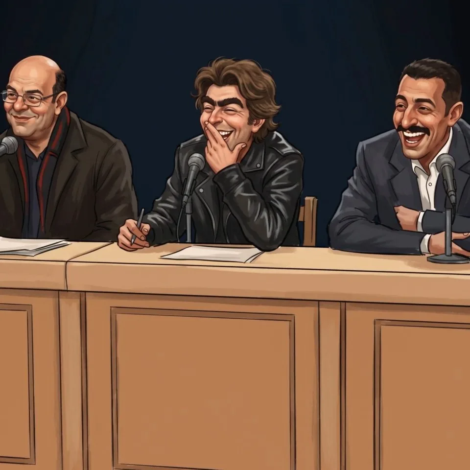 El jurado de Arab Idol riendo durante la audición de Nabil Sebti, ilustración