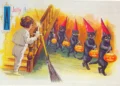 Tarjeta antigua de Halloween con gatos negros