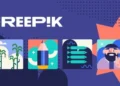 Gráfico de Freepik con ilustraciones planas de palmeras, lápiz, bigote y otras piezas de diseño junto al logotipo 'FREEPIK'.