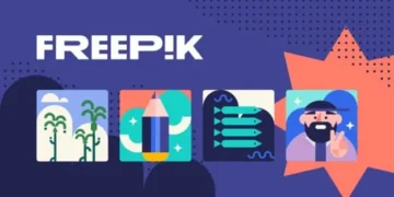 Gráfico de Freepik con ilustraciones planas de palmeras, lápiz, bigote y otras piezas de diseño junto al logotipo 'FREEPIK'.