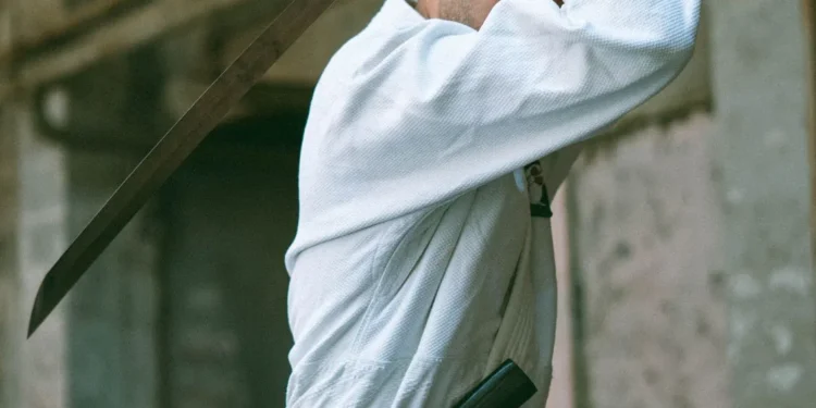 Artista marcial posando con una katana