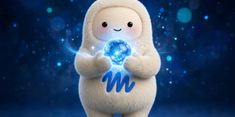 La mascota de Muse sosteniendo un orbe azul brillante